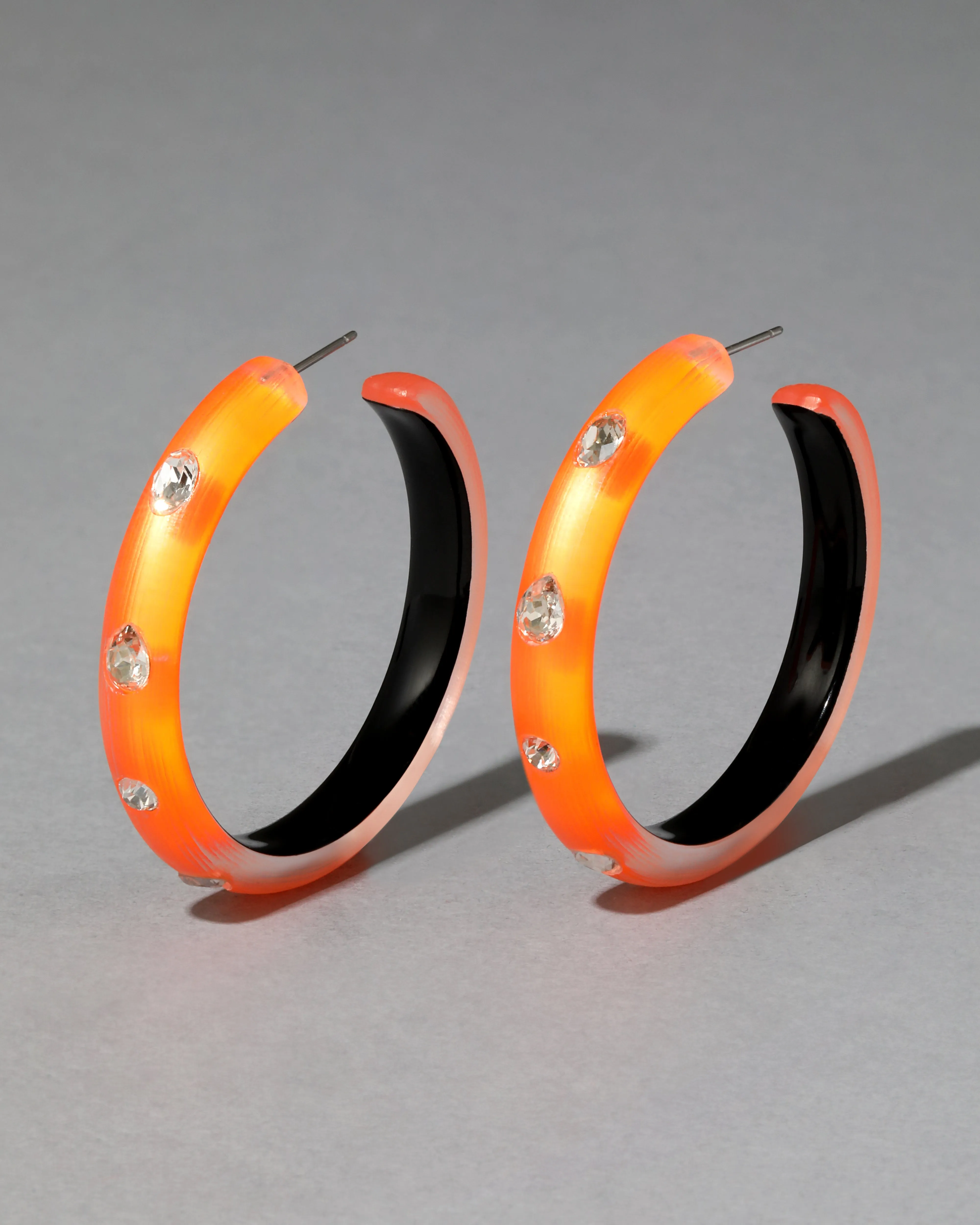 Crystal Studded Lucite Hoop Earring- Neon Orange sold by Alexis Bittar