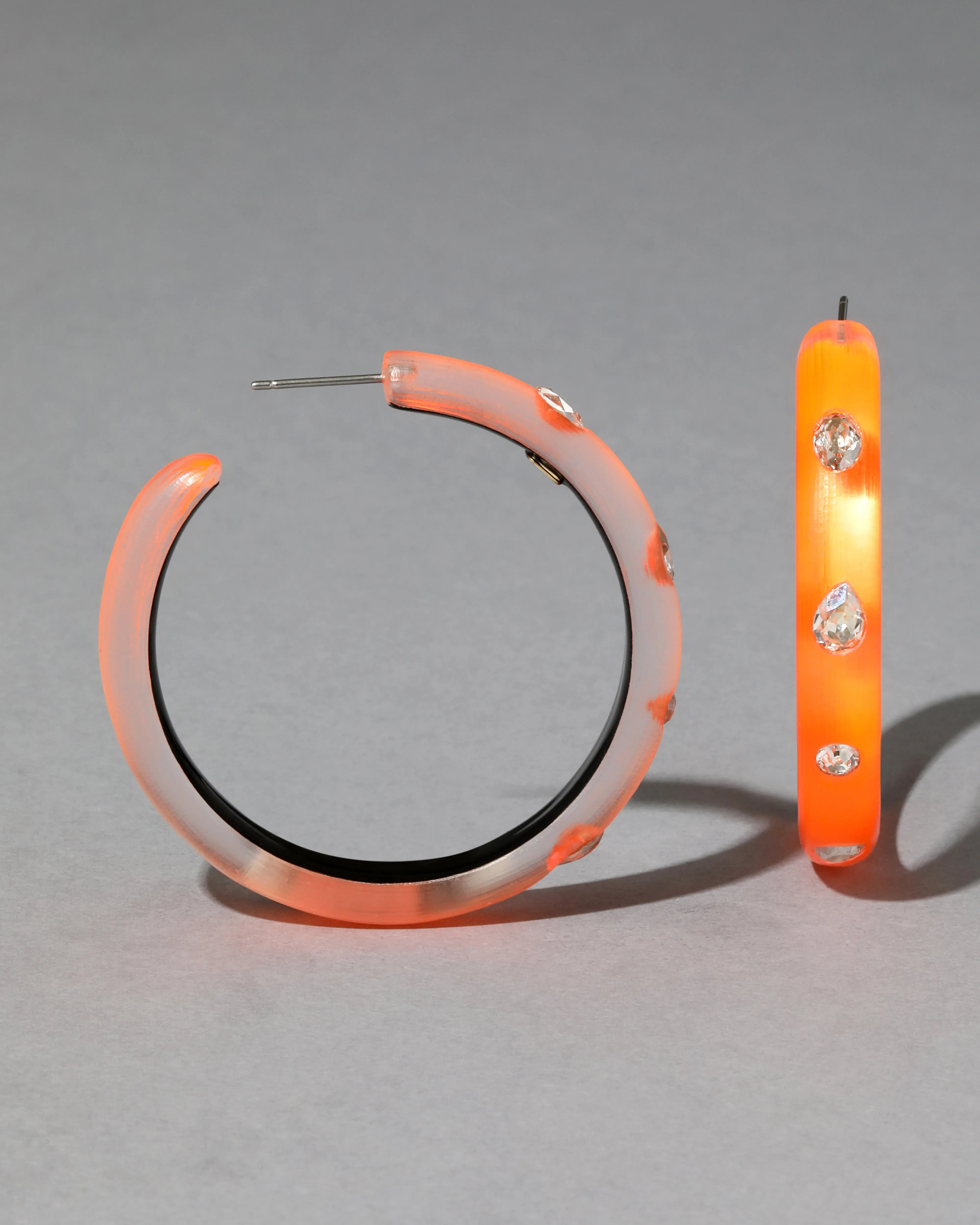 Crystal Studded Lucite Hoop Earring- Neon Orange sold by Alexis Bittar product image thumbnail 4