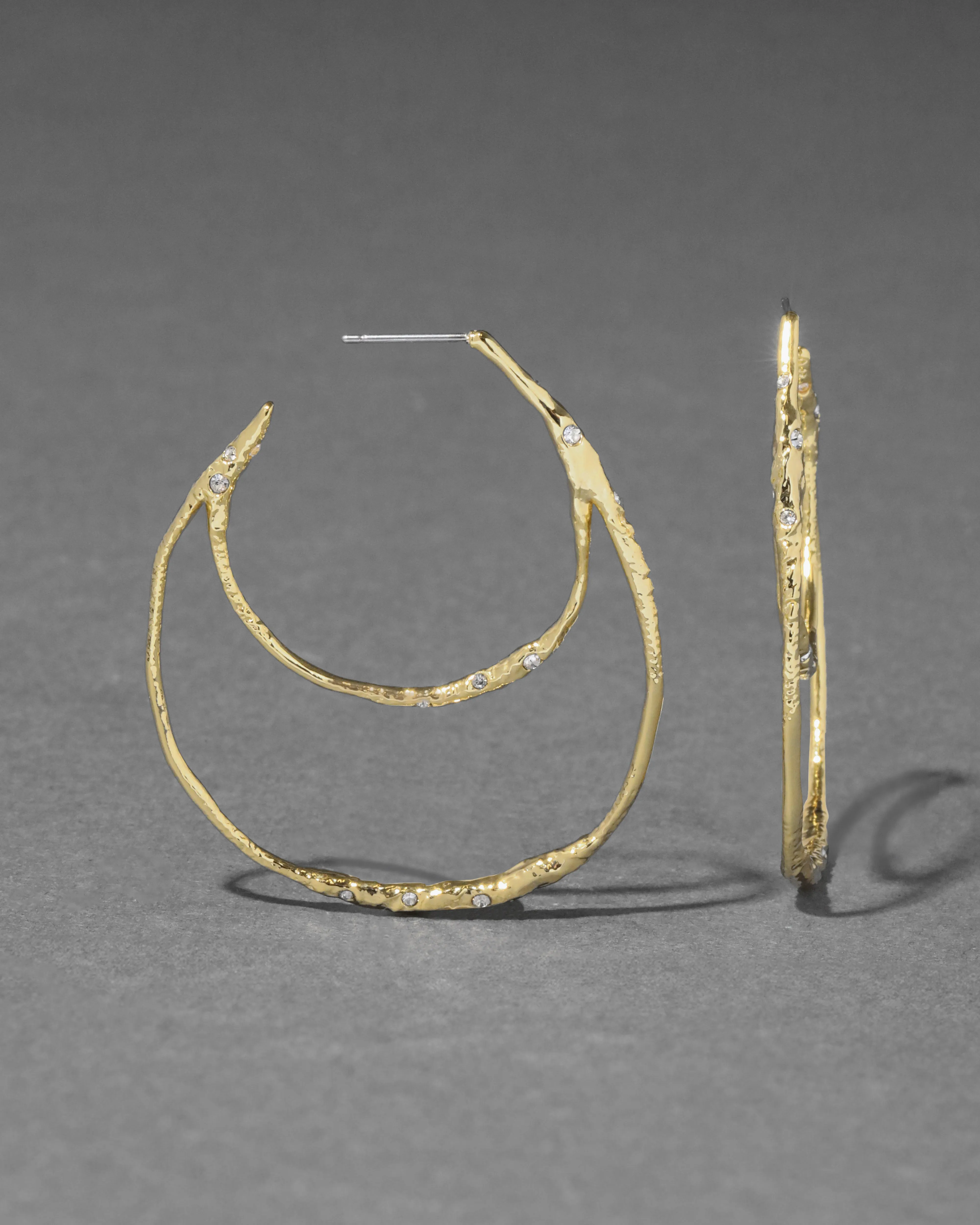 Gold Textured Double Hoop Earring sold by Alexis Bittar product image thumbnail 3