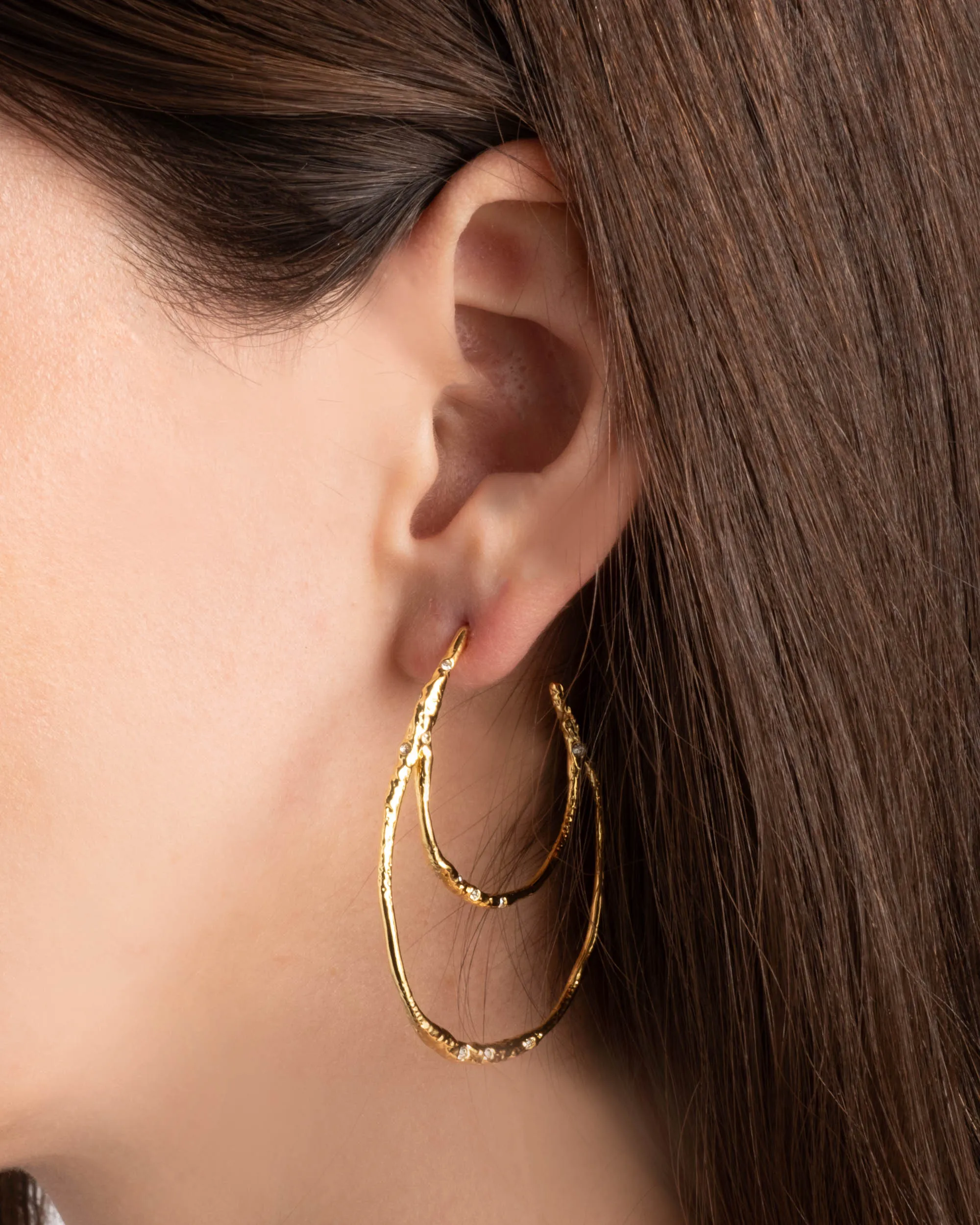 Gold Textured Double Hoop Earring sold by Alexis Bittar product image thumbnail 2