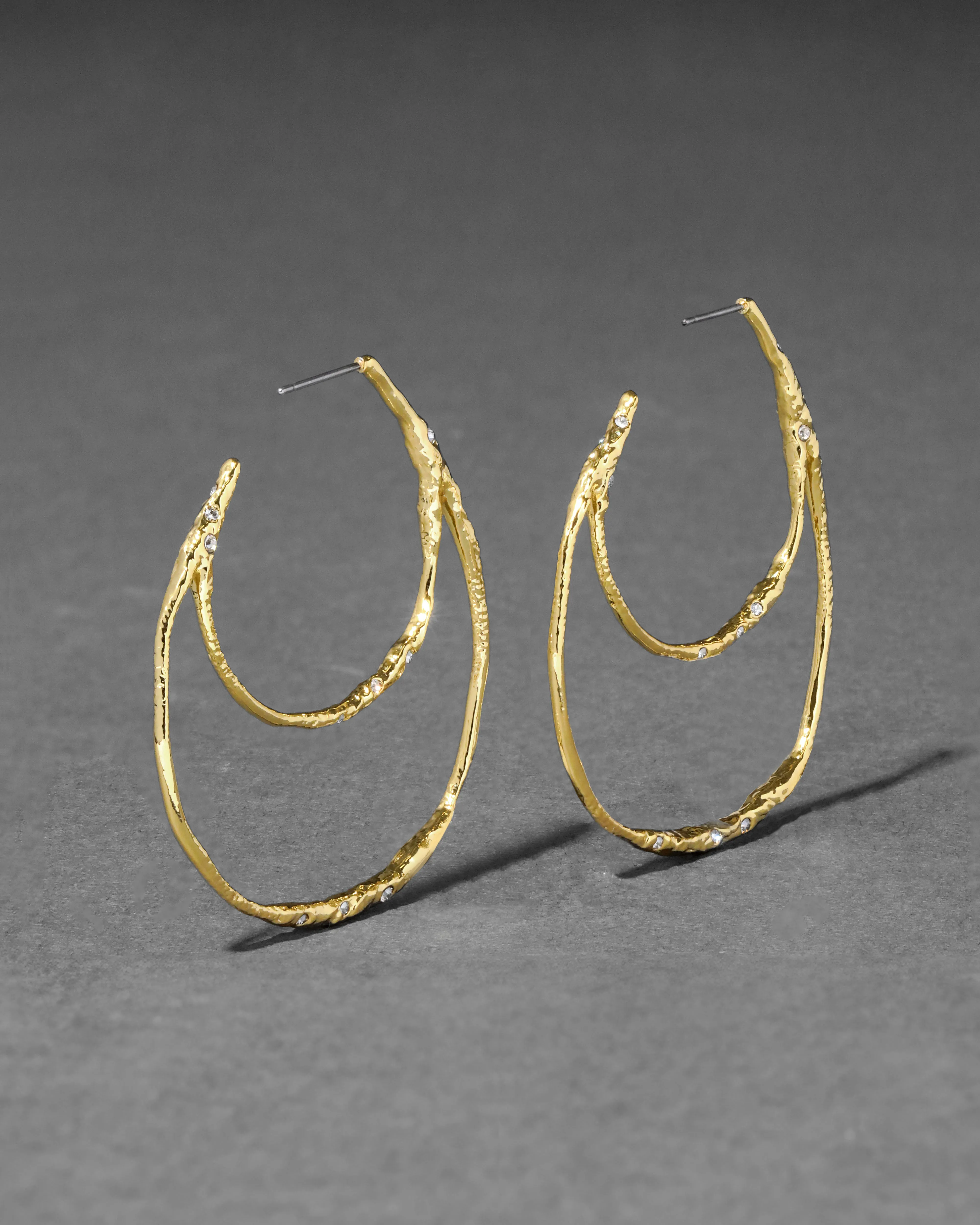 Gold Textured Double Hoop Earring sold by Alexis Bittar product image thumbnail 4