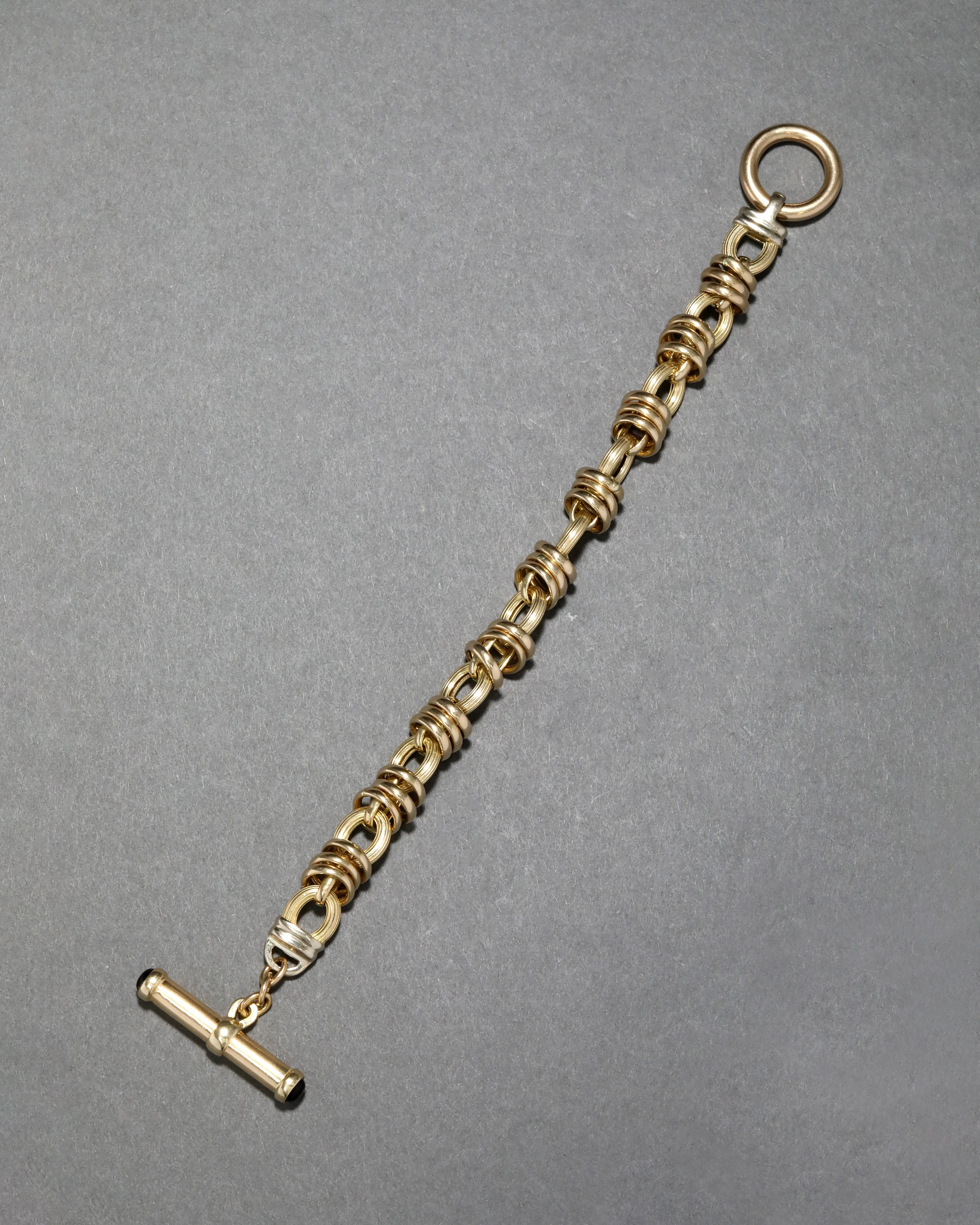 Vintage 14k Two Tone Yellow & White Gold Ribbed & Smooth Link Bracelet sold by Alexis Bittar product image thumbnail 2