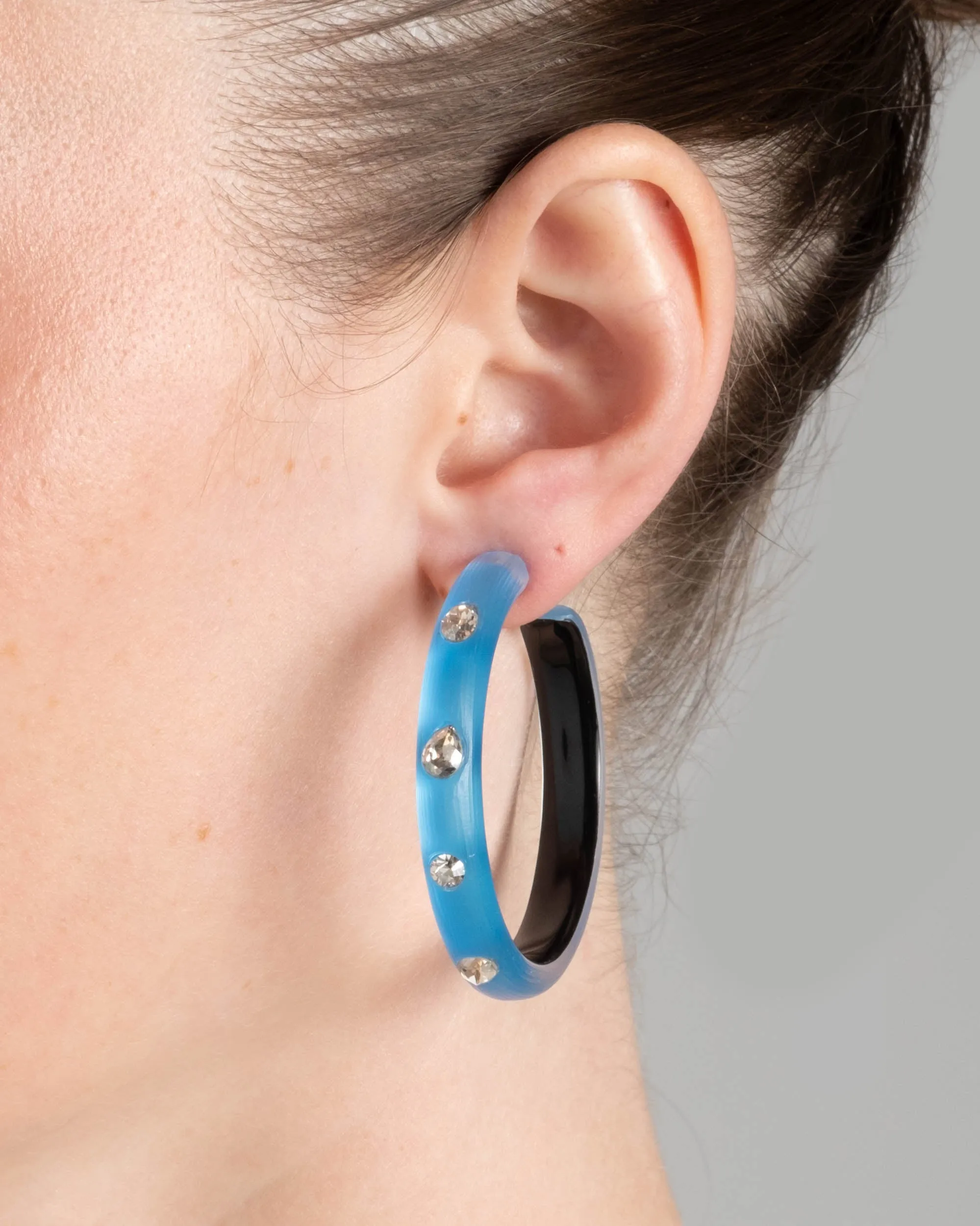 Crystal Studded Lucite Hoop Earring- Neon Blue sold by Alexis Bittar product image thumbnail 2