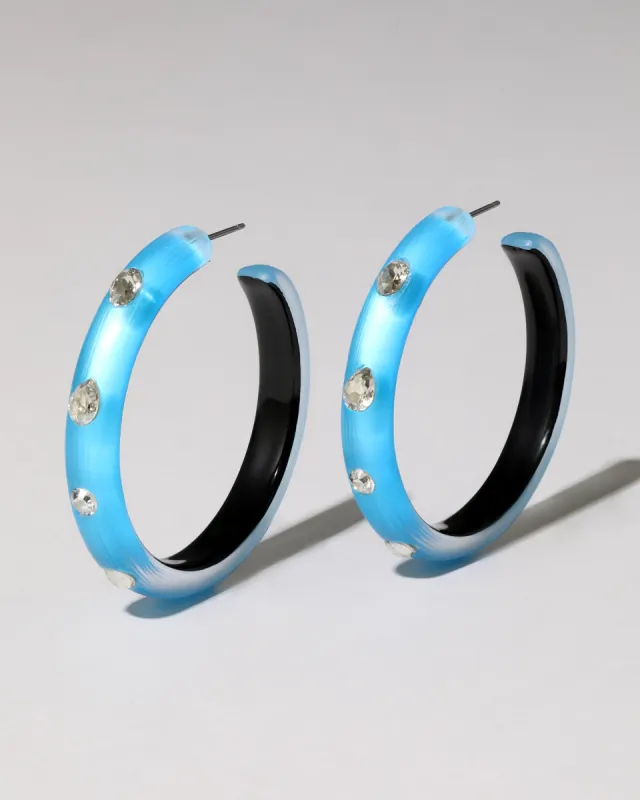 Crystal Studded Lucite Hoop Earring- Neon Blue sold by Alexis Bittar