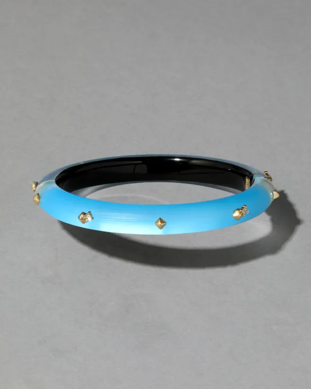 Rocky Gold Studded Lucite Hinge Bracelet- Neon Blue sold by Alexis Bittar