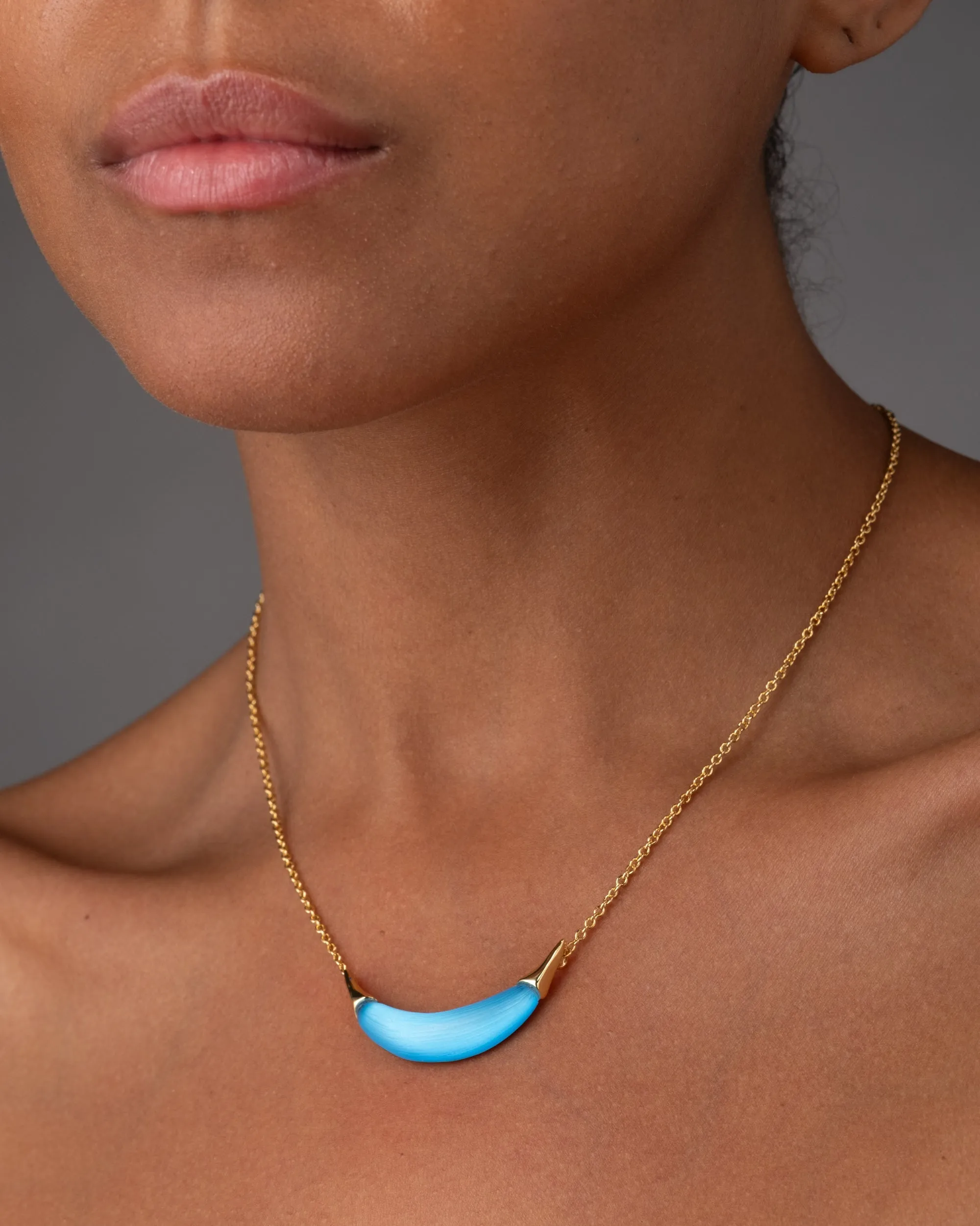 Gold Capped Crescent Lucite Necklace- Neon Blue sold by Alexis Bittar product image thumbnail 4
