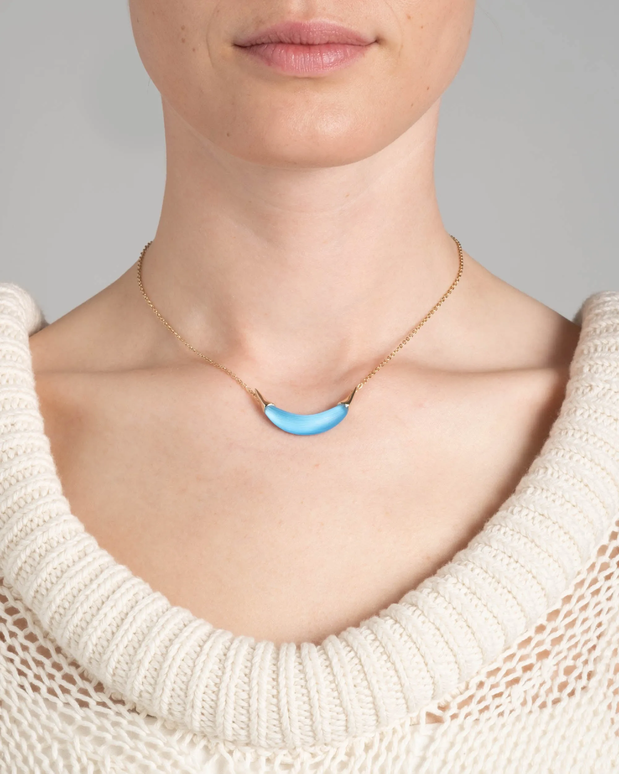 Gold Capped Crescent Lucite Necklace- Neon Blue sold by Alexis Bittar product image thumbnail 2