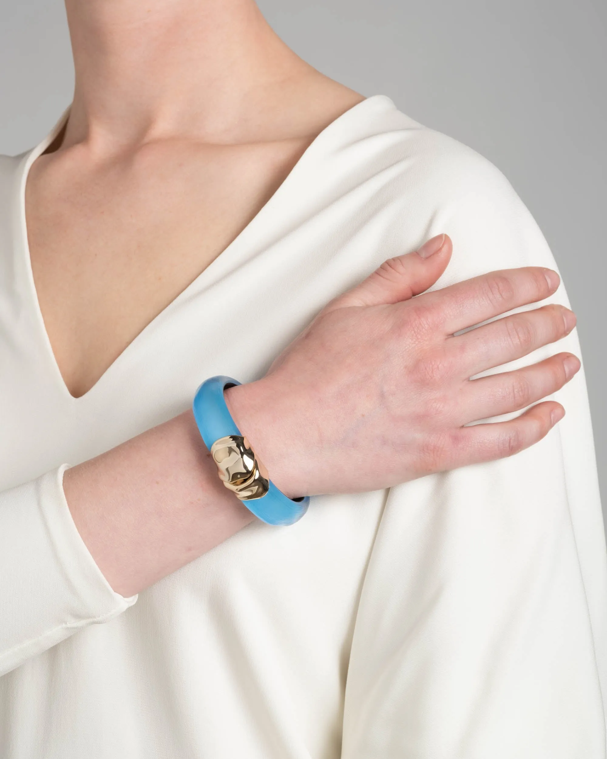 Molten Gold Lucite Hinge Bracelet- Neon Blue sold by Alexis Bittar product image thumbnail 2