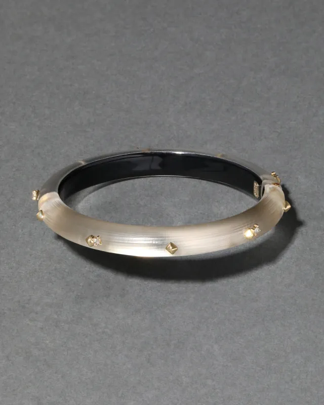 Rocky Gold Studded Lucite Hinge Bracelet- Warm Grey sold by Alexis Bittar