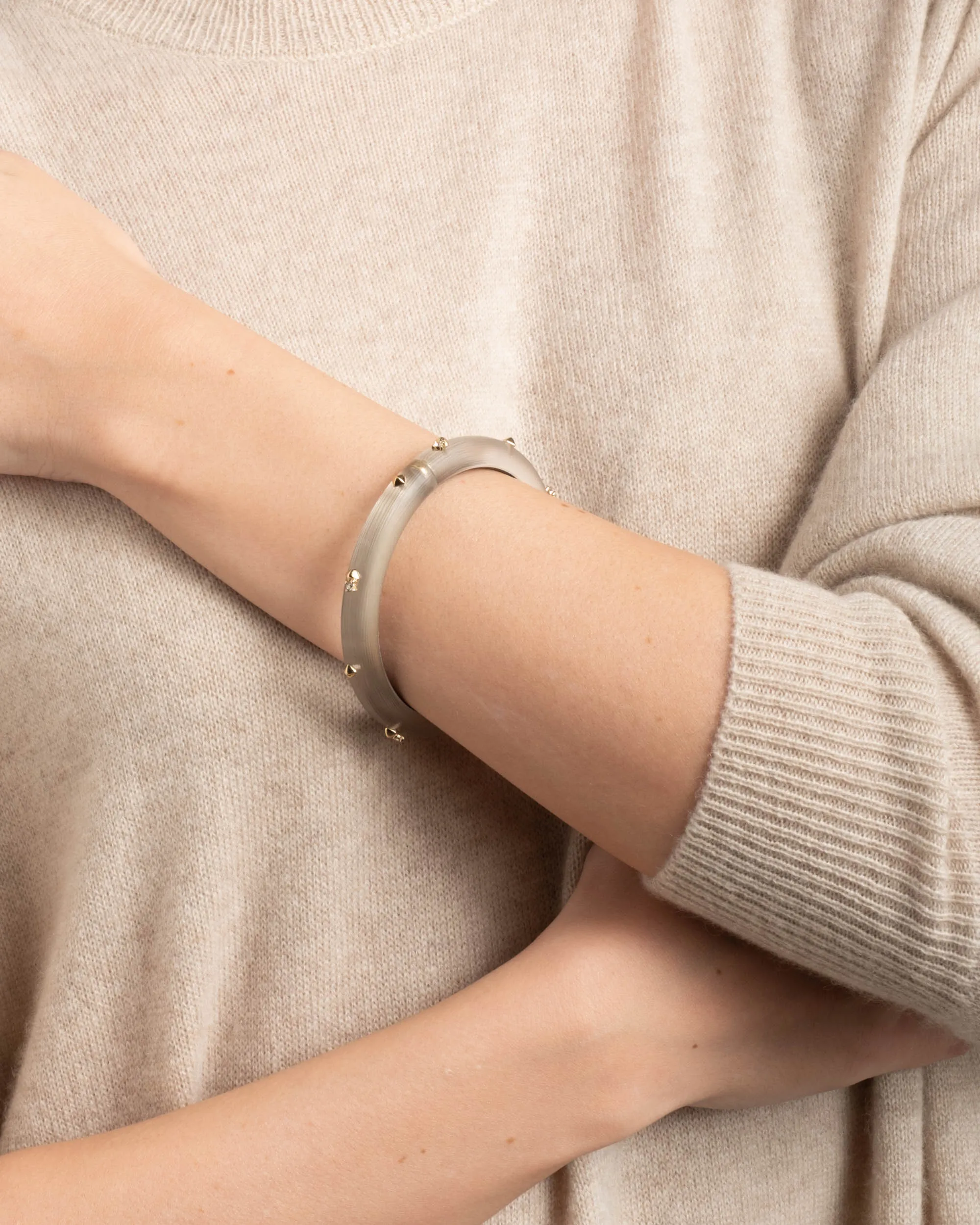 Rocky Gold Studded Lucite Hinge Bracelet- Warm Grey sold by Alexis Bittar product image thumbnail 2