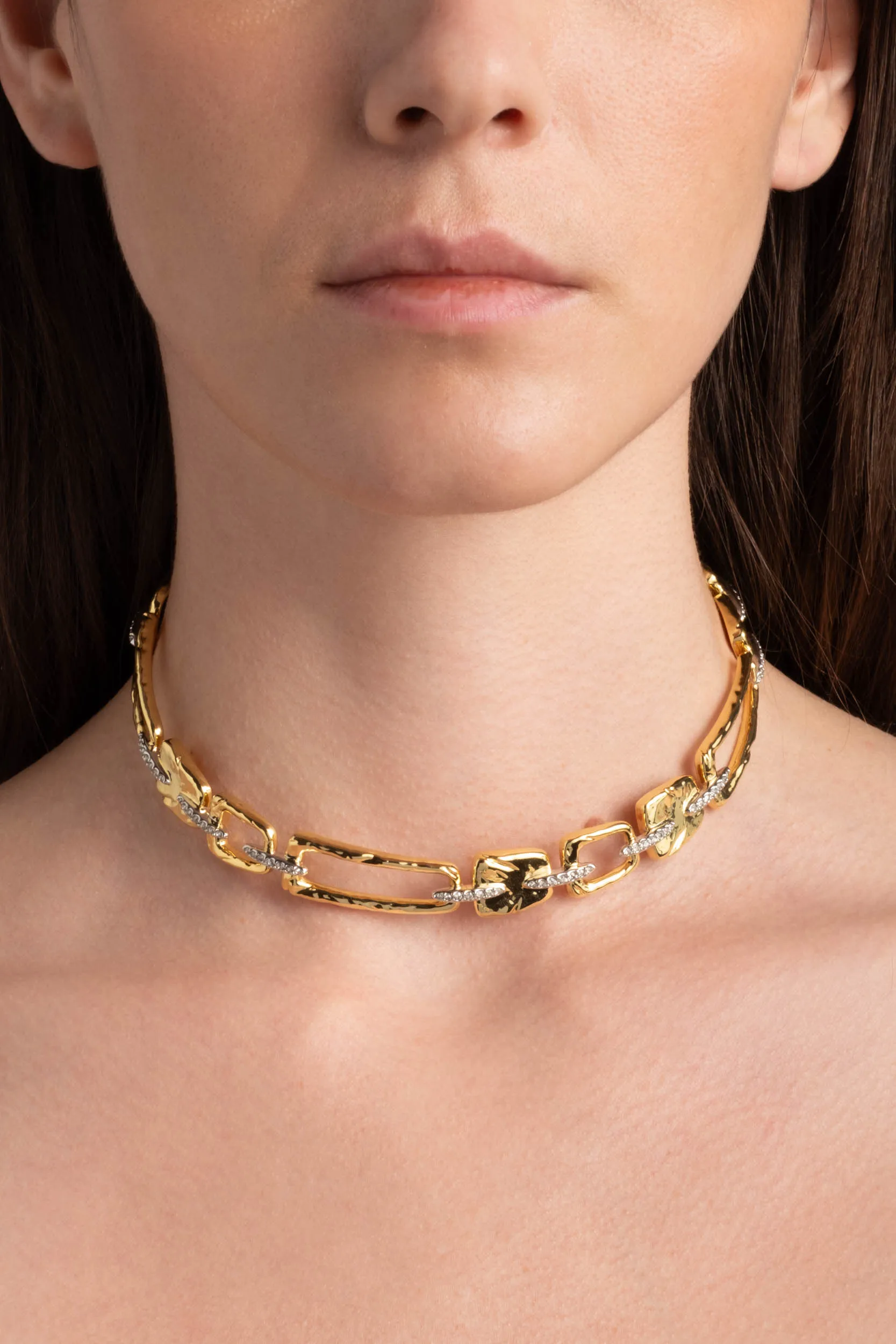 Gold Crystal Pave Square Link Collar Necklace sold by Alexis Bittar product image thumbnail 2