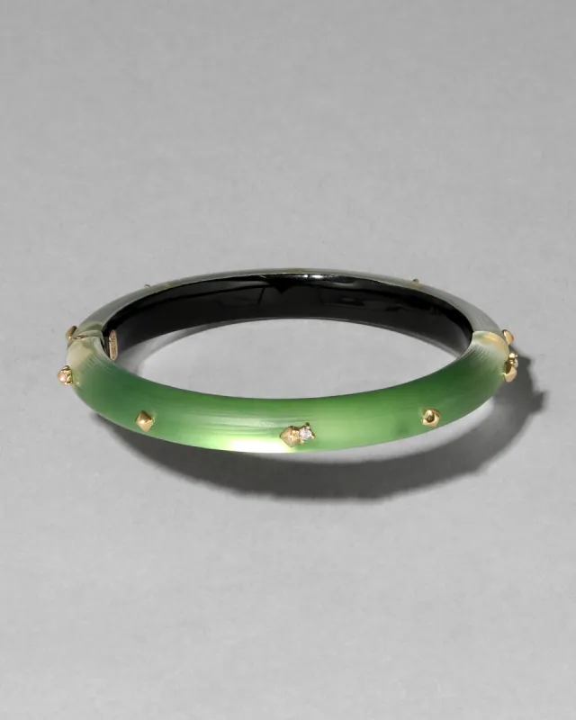 Rocky Gold Studded Lucite Hinge Bracelet- Moss Green sold by Alexis Bittar