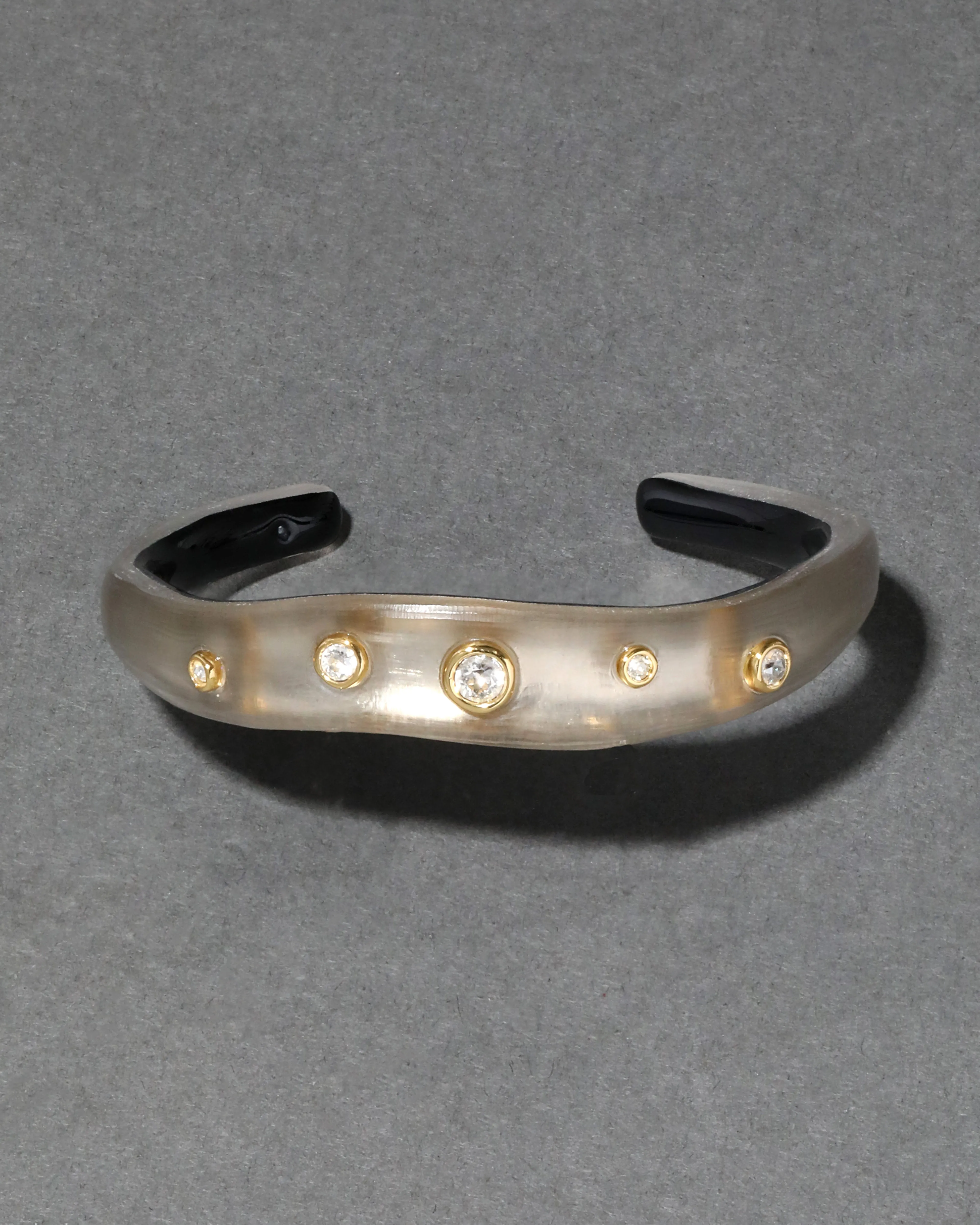 Crystal Studded Lucite Cuff Bracelet- Warm Grey sold by Alexis Bittar