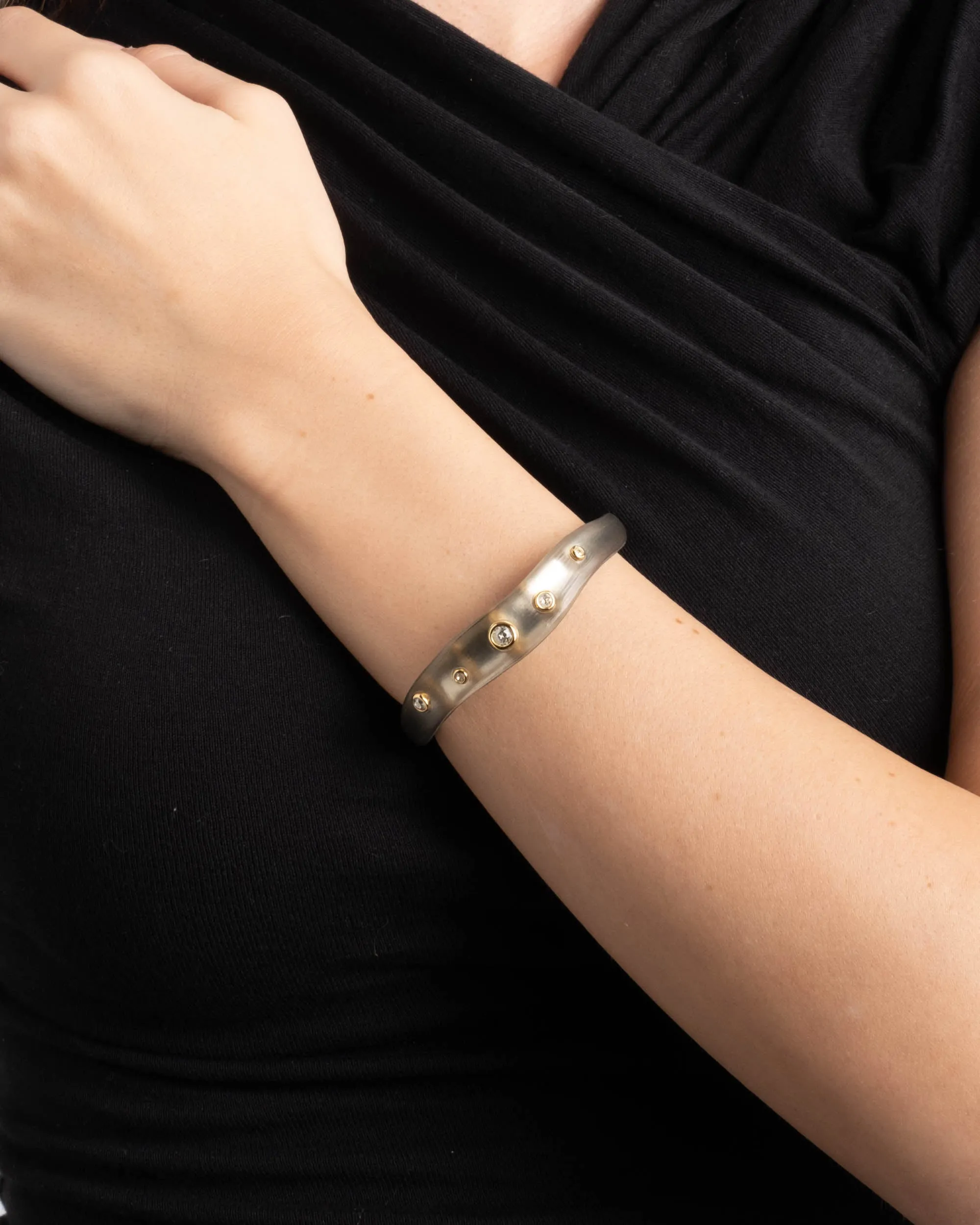 Crystal Studded Lucite Cuff Bracelet- Warm Grey sold by Alexis Bittar product image thumbnail 2