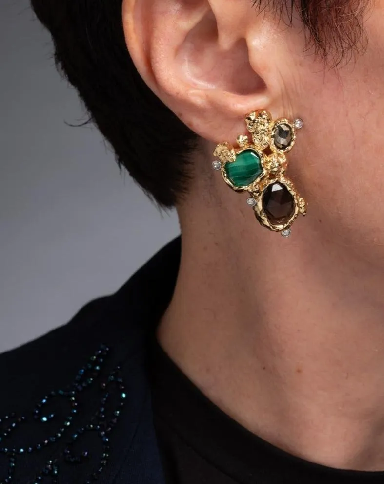 Golden Pebble Cake Cluster Earring - Malachite sold by Alexis Bittar product image thumbnail 2