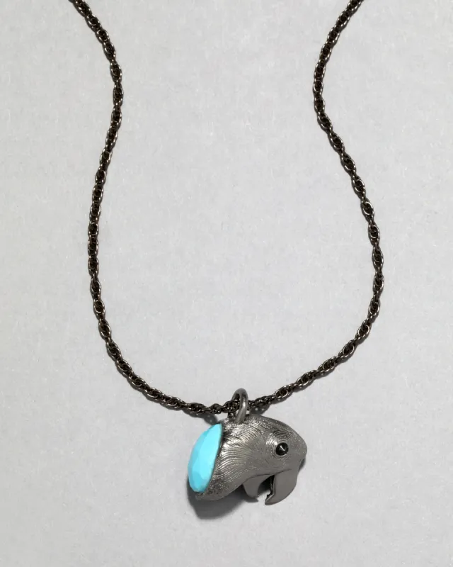 Archive Gunmetal Parrot Head with Turquoise Pendant Necklace sold by Alexis Bittar