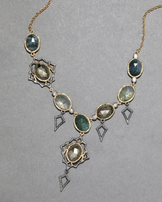 Archive Two Tone Faceted Moss Agate and Pyrite Necklace sold by Alexis Bittar