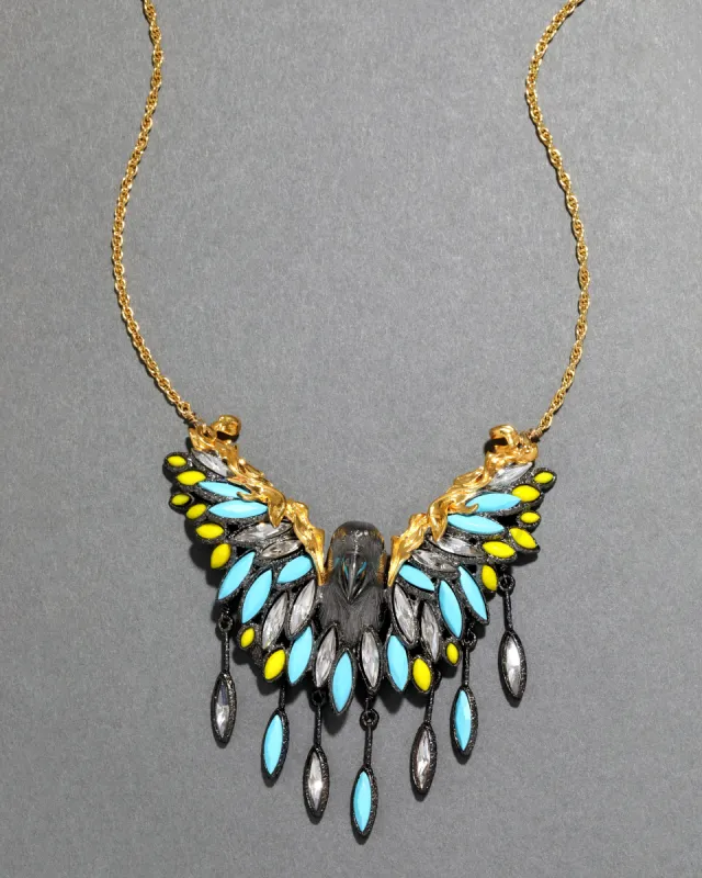 Archive Two Tone Stone Feathered Parrot with Crystal Marquis Feathered Pendant Necklace sold by Alexis Bittar