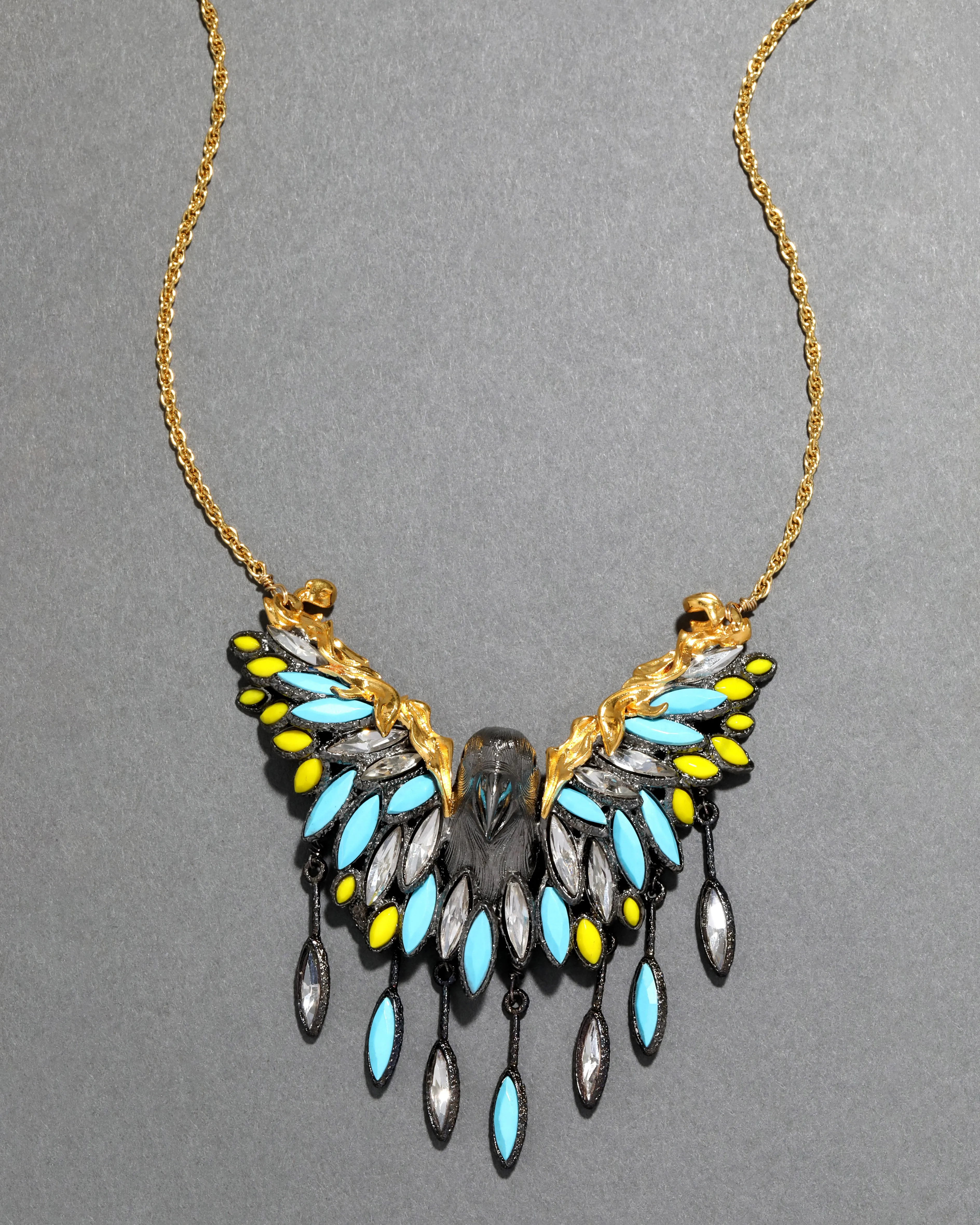 Archive Two Tone Stone Feathered Parrot with Crystal Marquis Feathered Pendant Necklace sold by Alexis Bittar