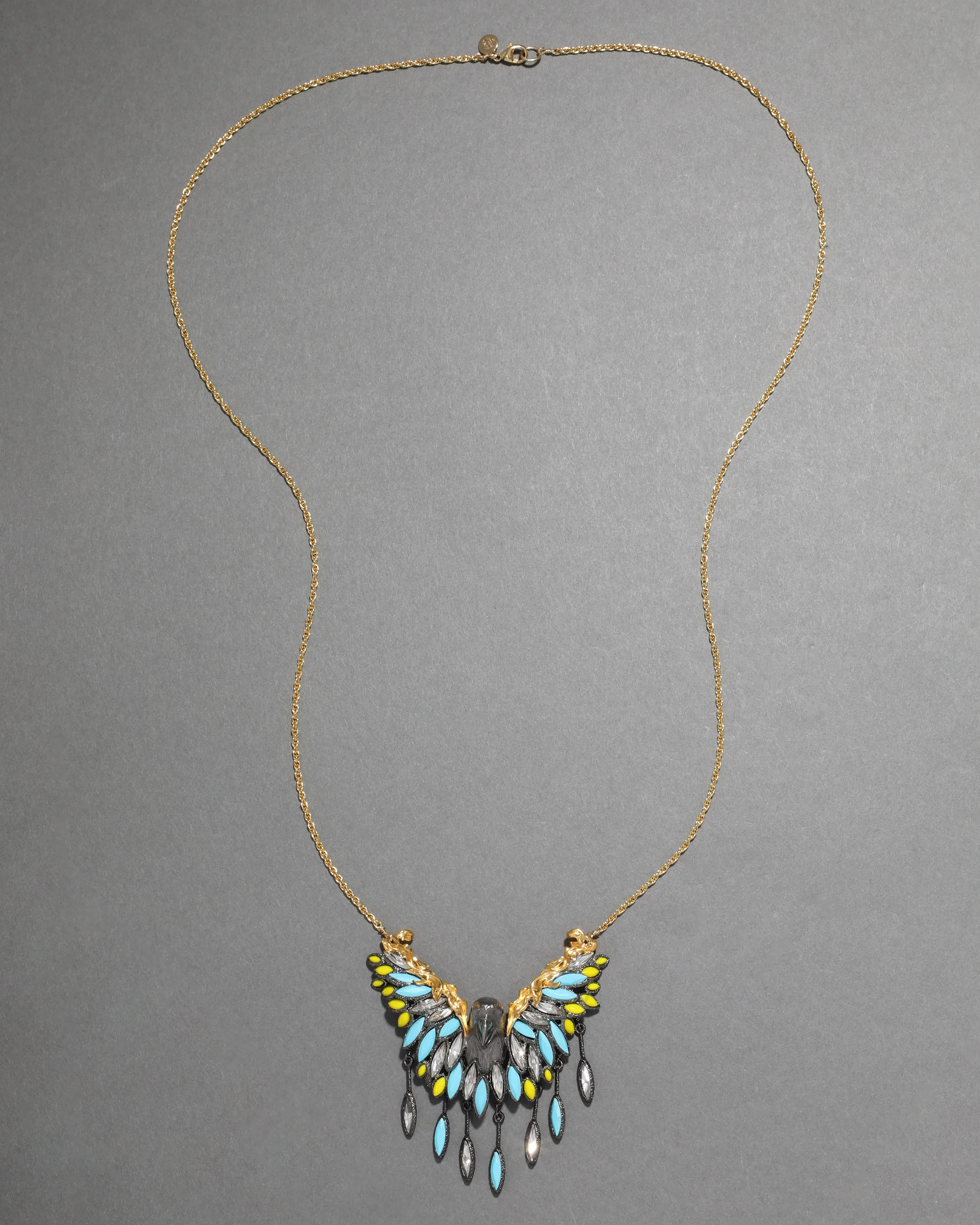 Archive Two Tone Stone Feathered Parrot with Crystal Marquis Feathered Pendant Necklace sold by Alexis Bittar product image thumbnail 2