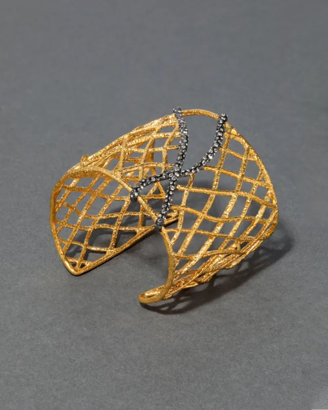 Archive Two Tone 14K Gold Plate and Ruthenium Open Lattice Cuff Bracelet sold by Alexis Bittar