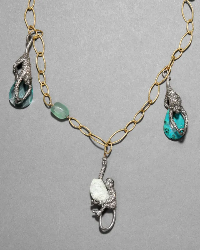 Archive Two Tone Crystal Monkey Charm Necklace sold by Alexis Bittar