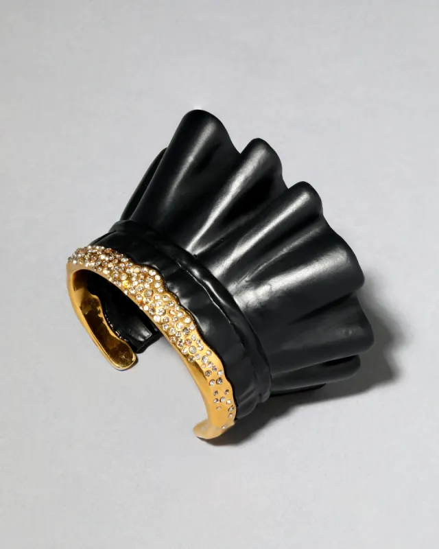 Archive Crystal Encrusted Victorian Sleeve Black Enamel & 14K Gold Plated Cuff Bracelet sold by Alexis Bittar