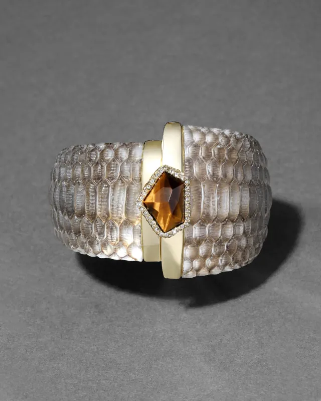Archive Lucite Croc Textured Crystal Clasp Hinge Bracelet with Tiger's Eye sold by Alexis Bittar