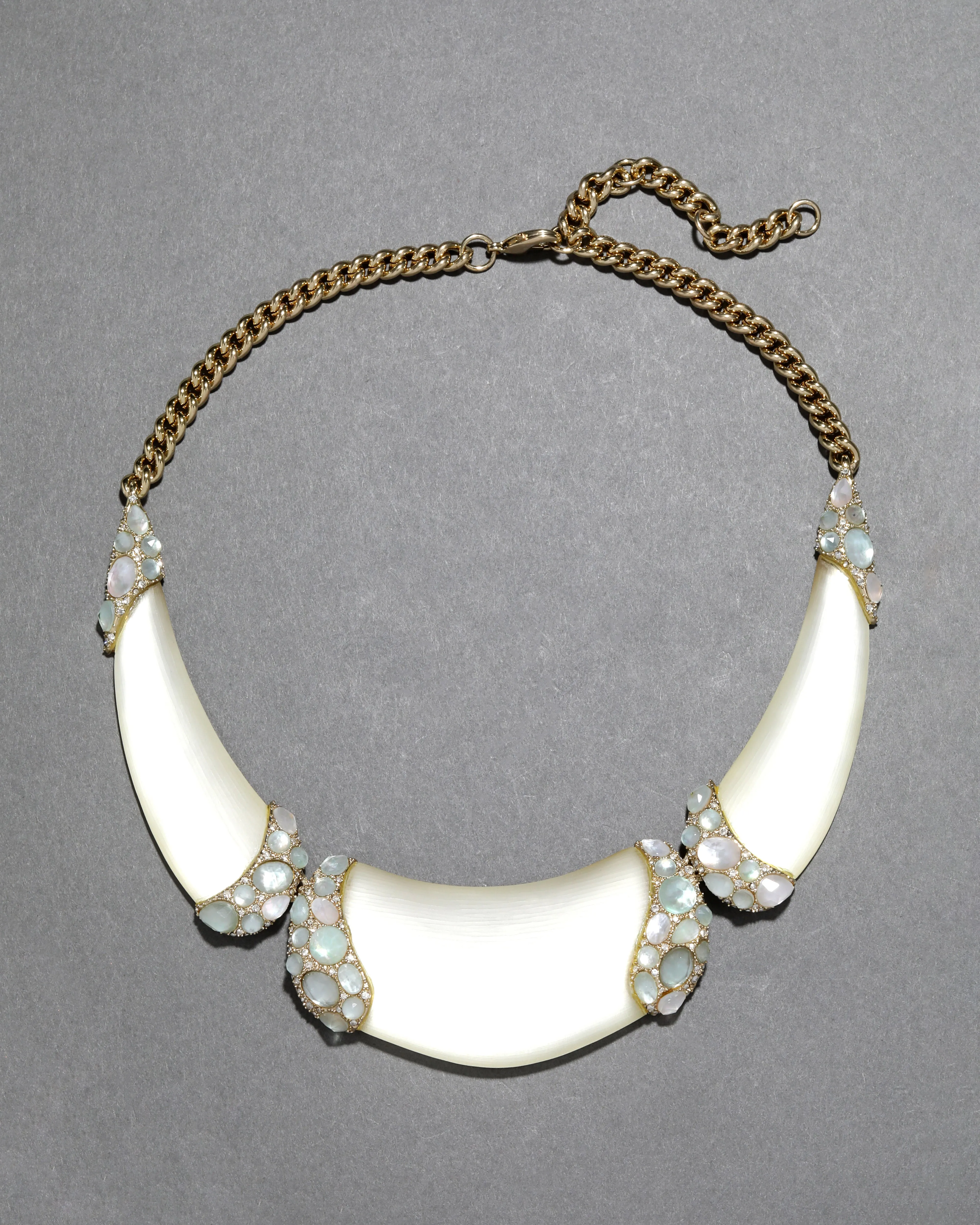 Archive Mother of Pearl Doublet and Crystal Stone Studded Lucite Bib Necklace sold by Alexis Bittar