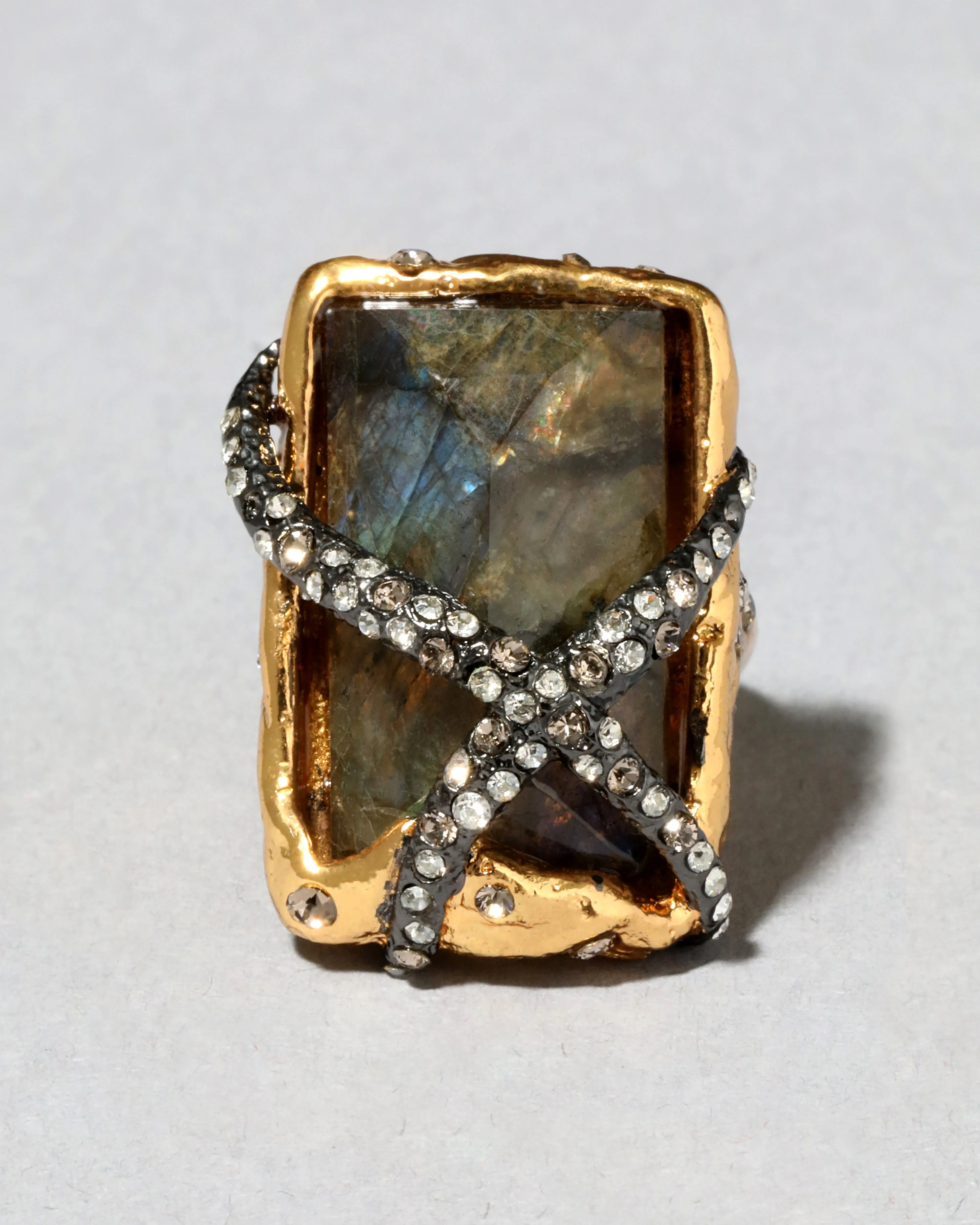 Archive Crystal Encrusted Labadorite Criss Cross Stone Cocktail Ring sold by Alexis Bittar product image thumbnail 2