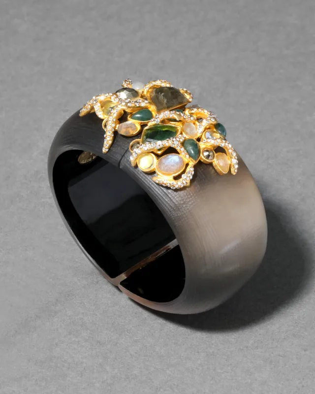 Archive Hand Sculpted Lucite with Labradorite Doublets, Moss Agate, and Crystal Bracelet sold by Alexis Bittar