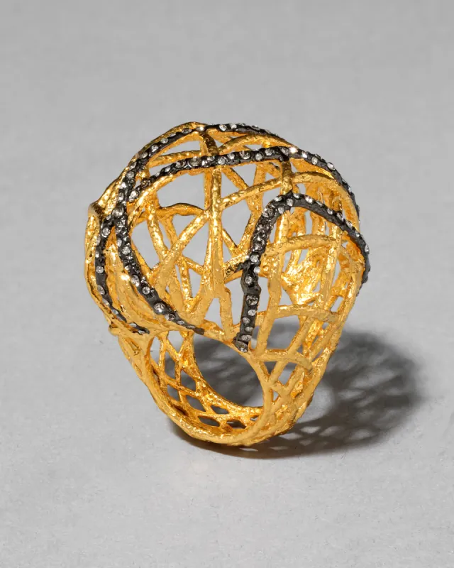 Archive Crystal Encrusted Two Tone Open Lattice Dome Ring sold by Alexis Bittar