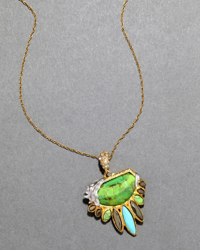 Archive Mojave Turquoise, Pyrite and Crystal Feathered Pendant Necklace sold by Alexis Bittar