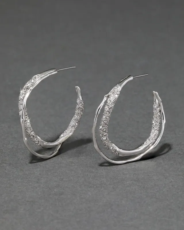Solanales Silver Crystal Twist Hoop Earring made by Alexis Bittar