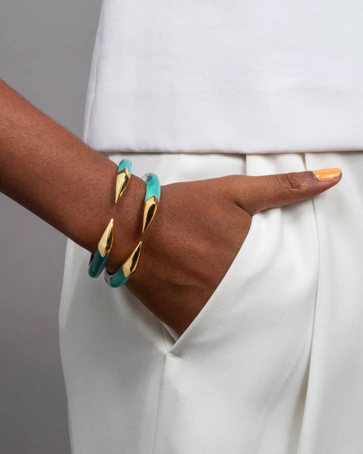 Mirrored Pyramid Lucite Brake Hinge Bracelet- Mediterranean Opal sold by Alexis Bittar