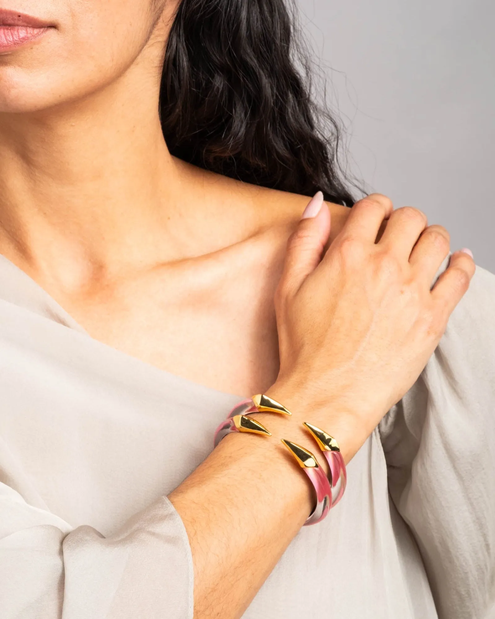 Mirrored Pyramid Lucite Brake Hinge Bracelet- Sweet Melon sold by Alexis Bittar product image thumbnail 2