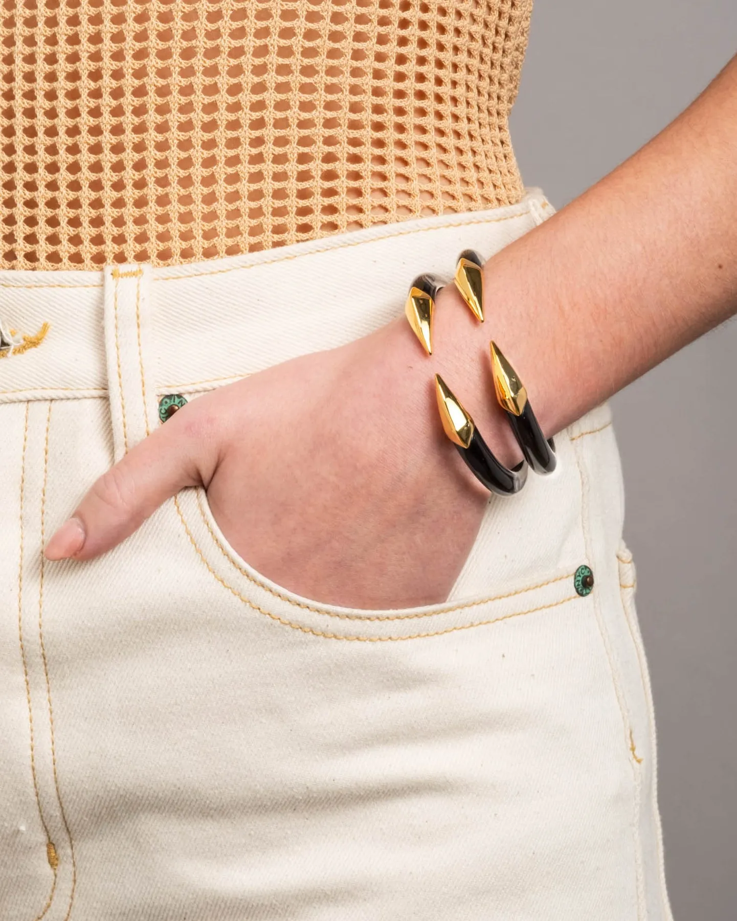 Mirrored Pyramid Lucite Brake Hinge Bracelet- Onyx sold by Alexis Bittar