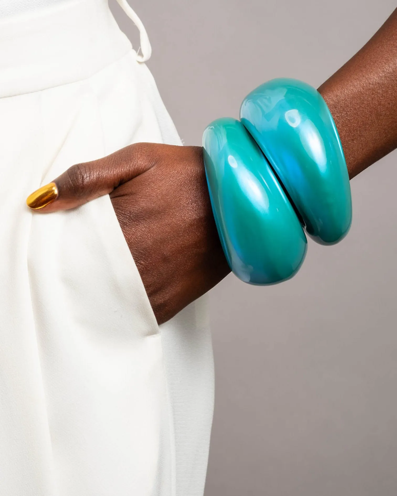 Puffy Lucite Tapered Bangle Bracelet- Mediterranean Opal sold by Alexis Bittar product image thumbnail 2