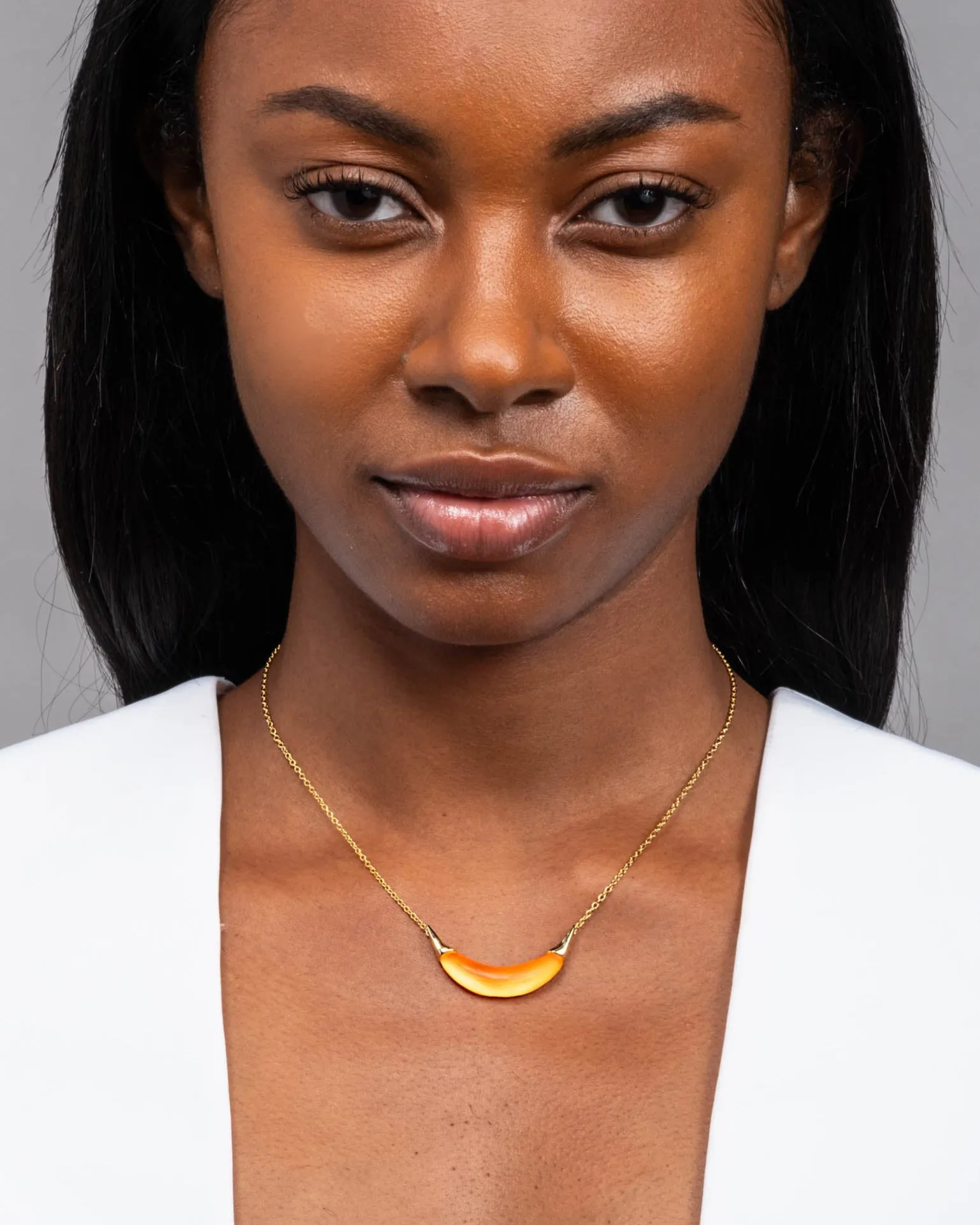 Gold Capped Crescent Lucite Necklace- Neon Orange sold by Alexis Bittar product image thumbnail 2