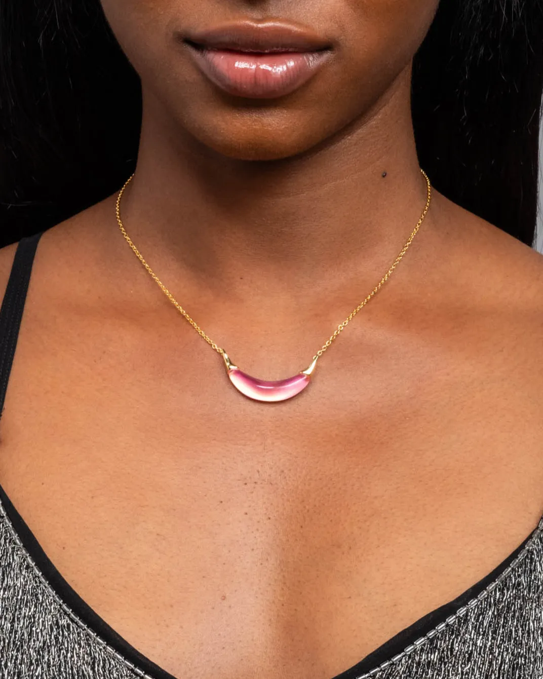 Gold Capped Crescent Lucite Necklace- Sweet Melon sold by Alexis Bittar product image thumbnail 2