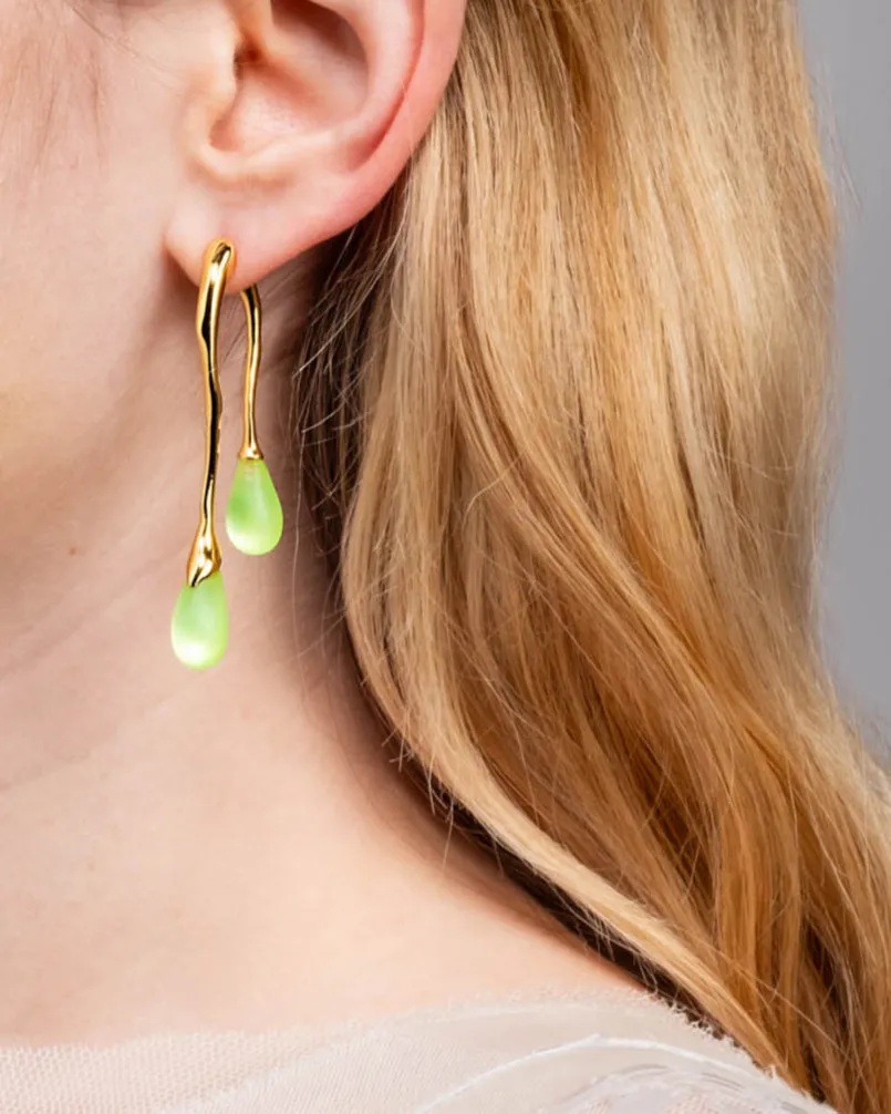 Lucite Gold Front Back Double Drop Earring- Neon Green sold by Alexis Bittar