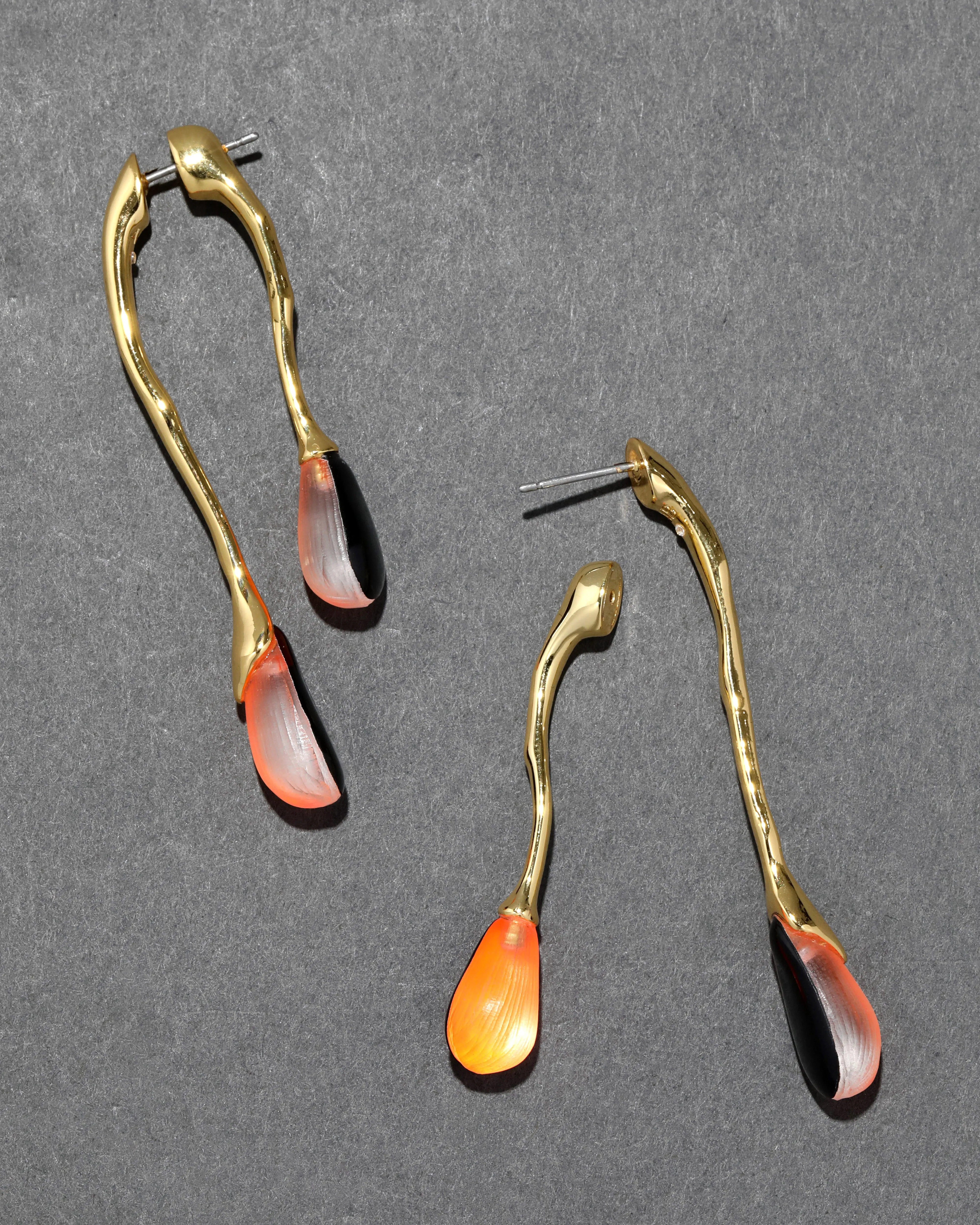 Lucite Gold Front Back Double Drop Earring- Neon Orange sold by Alexis Bittar product image thumbnail 4
