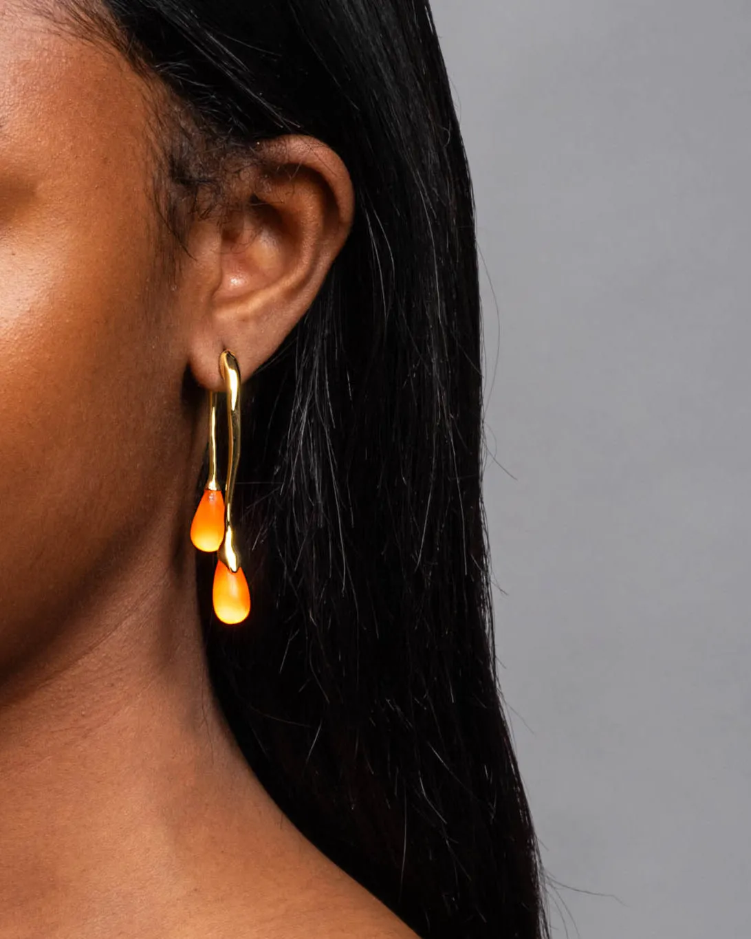 Lucite Gold Front Back Double Drop Earring- Neon Orange sold by Alexis Bittar product image thumbnail 2