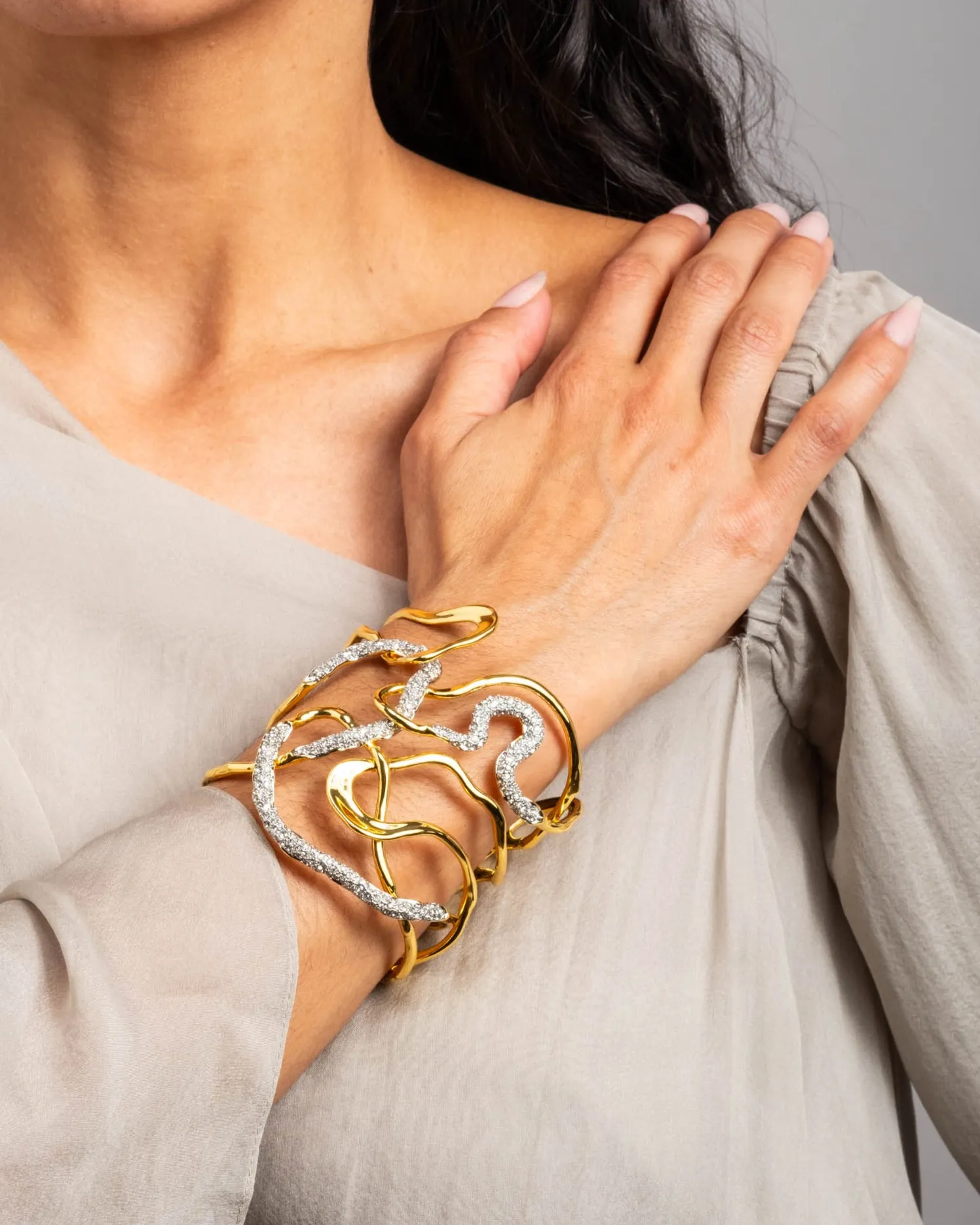 Solanales Gold Crystal Intertwined Cuff Bracelet sold by Alexis Bittar product image thumbnail 3
