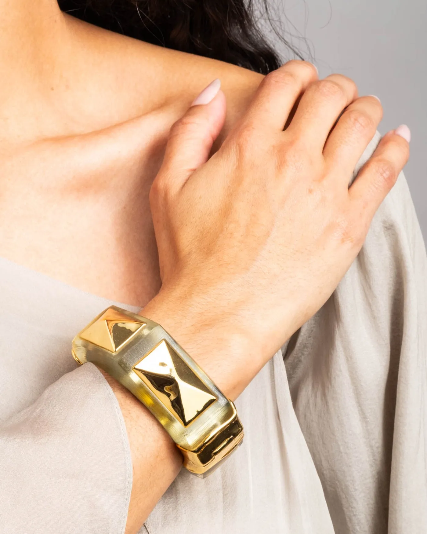 Luminous Lucite Armor Hinge Bracelet- Sage sold by Alexis Bittar