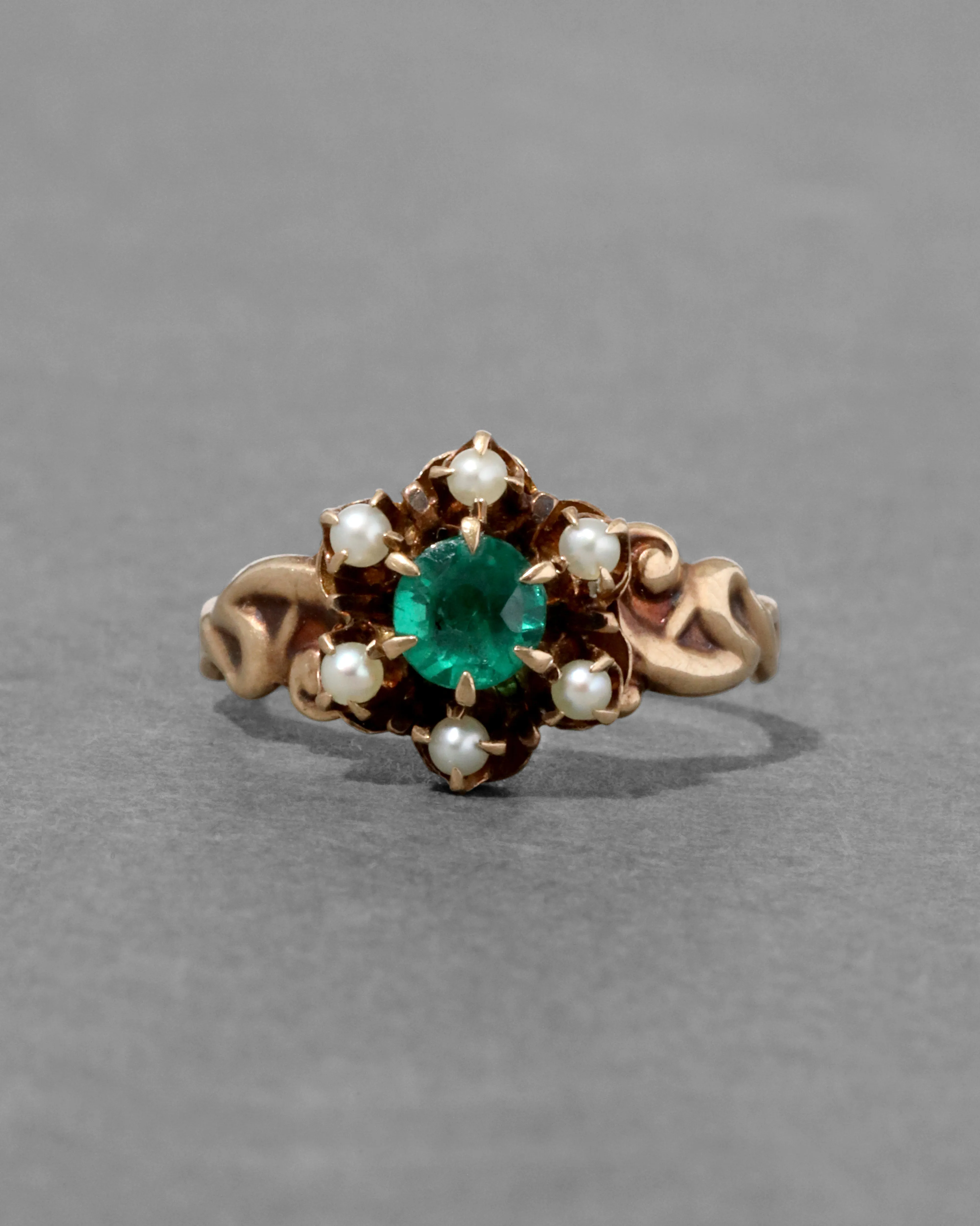 Antique Pearl Halo Emerald Ring in 14k Gold sold by Alexis Bittar product image thumbnail 2