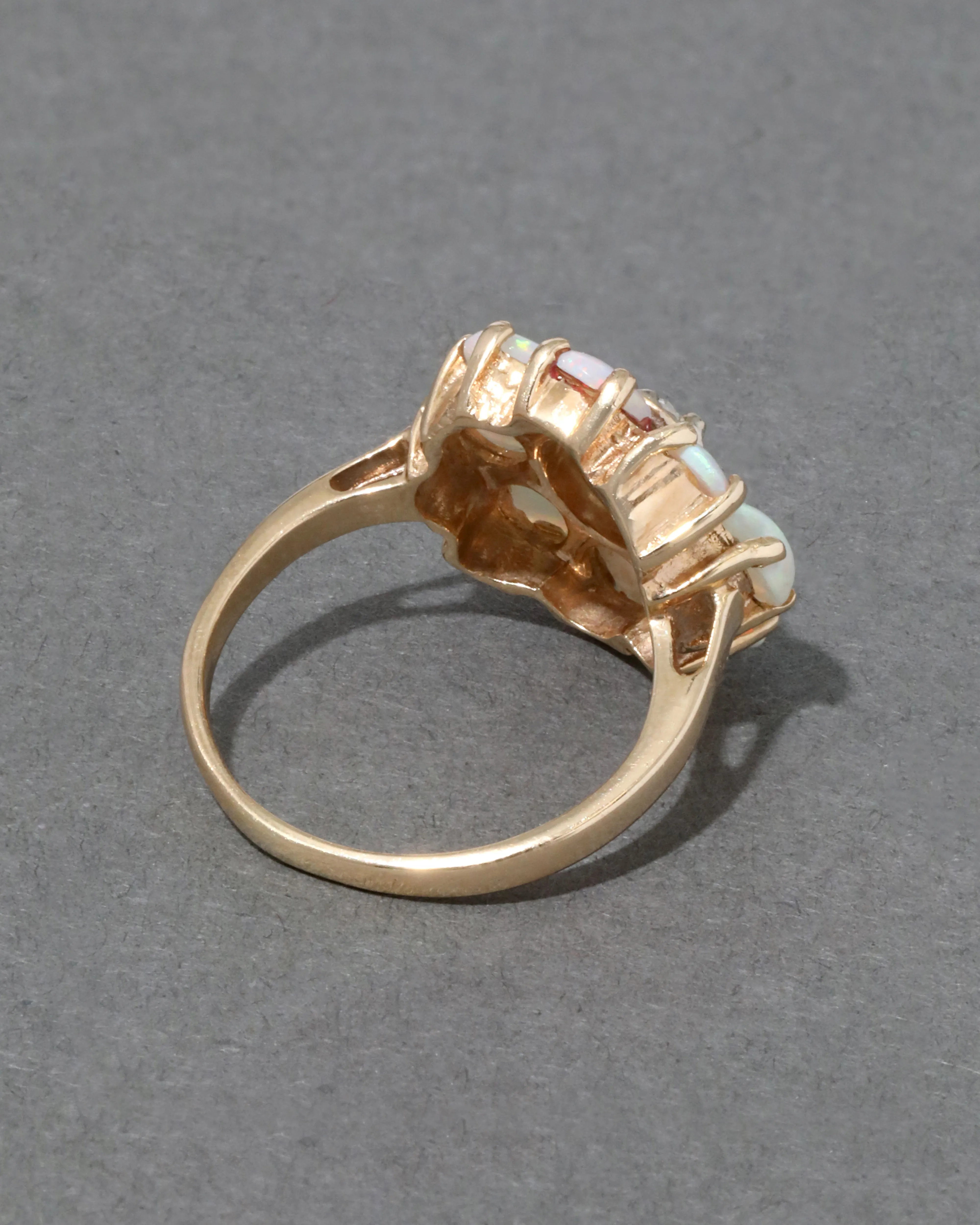 Vintage 1950s 14k Gold with Opal Cabachon & Diamond Flower Ring sold by Alexis Bittar product image thumbnail 3