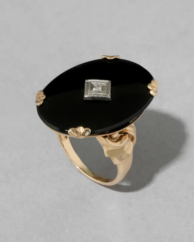 Antique 1920s 10k Gold with Onyx & Diamond Ring sold by Alexis Bittar