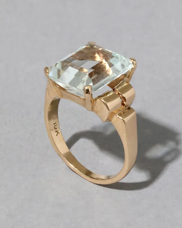 Vintage 1930s 10k Gold with Classic Set Aquamarine in Deco Design Shank Ring sold by Alexis Bittar