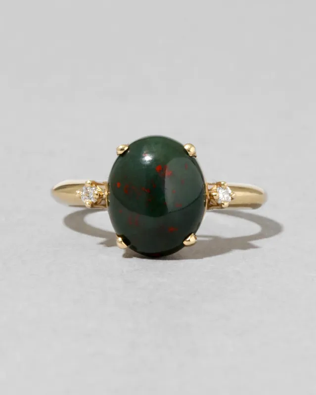 Vintage 1940s 14k Gold with Speckled Bloodstone & Diamond Side Stone Ring made by Alexis Bittar
